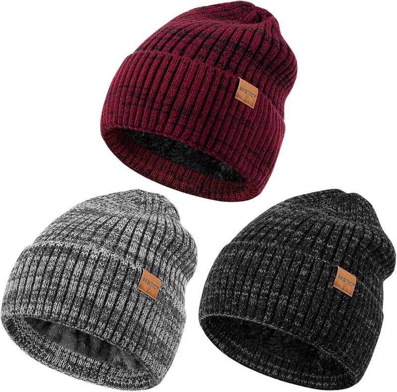 MSDC 3 Pack Winter Hats for Men, Warm Fleece Lined Beanie for Men Women, Fashionable Knit Hat Skull Cap for Cold Weather - Image 1
